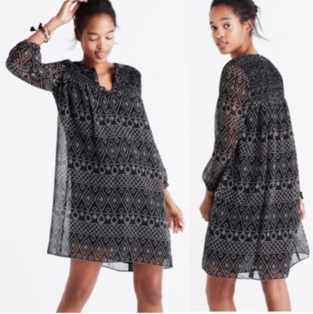 🖤🤍 Madewell Smock Mini Tunic Dress in Caravan Print, M